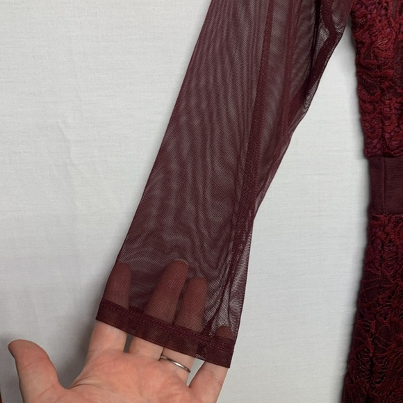 Blu Sage Burgundy Lace Dress with Sheer Details - Picture 5 of 11